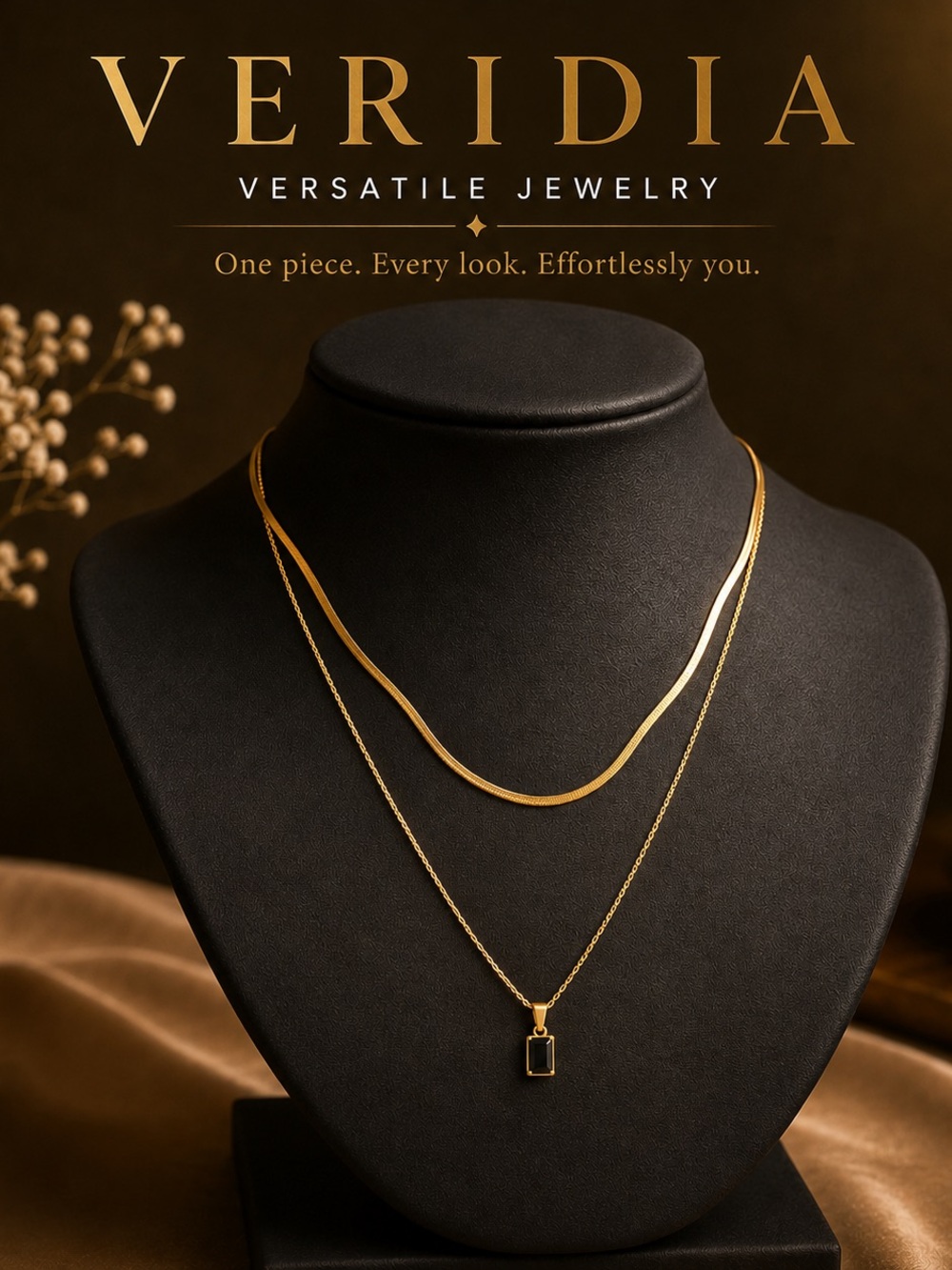 Gold Layered Necklace Set with Black Pendant